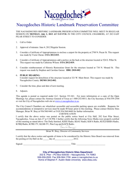 Nacogdoches Historic Landmark Preservation Committee