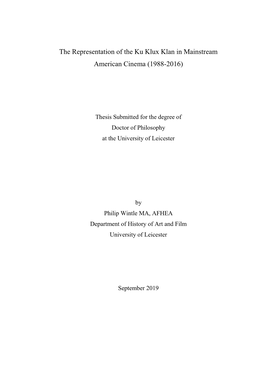 The Representation of the Ku Klux Klan in Mainstream American Cinema (1988-2016)