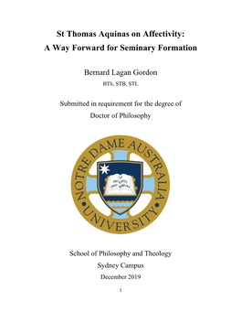 St Thomas Aquinas on Affectivity: a Way Forward for Seminary Formation