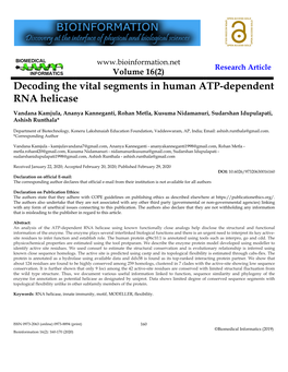 Decoding the Vital Segments in Human ATP-Dependent RNA Helicase