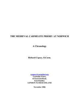 Chronology of the Carmelites at Norwich