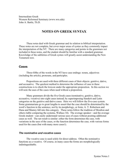 Notes on Greek Syntax