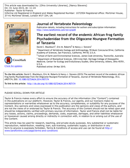 Journal of Vertebrate Paleontology the Earliest Record of the Endemic