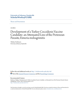 Development of a Turkey Coccidiosis Vaccine Candidate
