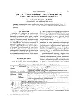 Note on the Present Stratigraphic Status of Khichan Conglomerate, Jodhpur District, Rajasthan