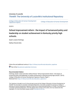 School Improvement Reform : the Impact of Turnaround Policy and Leadership on Student Achievement in Kentucky Priority High Schools