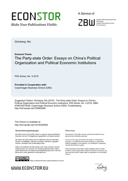 Essays on China's Political Organization And