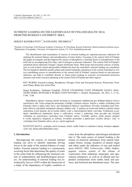 Nutrient Loading on the Eastern Gulf of Finland (Baltic Sea) from the Russian Catchment Area