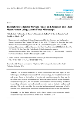 Theoretical Models for Surface Forces and Adhesion and Their Measurement Using Atomic Force Microscopy