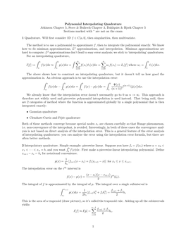 Polynomial Interpolating Quadrature Atkinson Chapter 5, Stoer & Bulirsch Chapter 3, Dahlquist & Bjork Chapter 5 Sections Marked with ∗ Are Not on the Exam