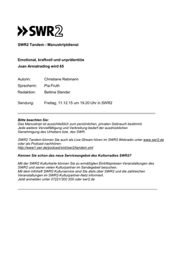 SWR2 Tandem - Manuskriptdienst