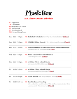 At a Glance Concert Schedule