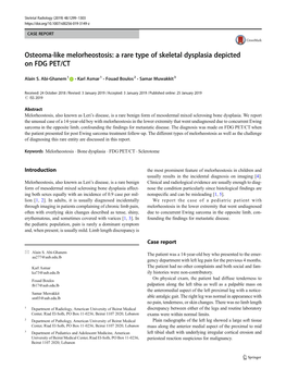 Osteoma-Like Melorheostosis: a Rare Type of Skeletal Dysplasia Depicted on FDG PET/CT