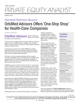 Orbimed Advisors Offers 'One-Stop Shop' for Health-Care Companies