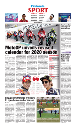 Motogp Unveils Revised Calendar for 2020 Season