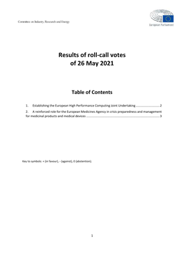 Results of Roll-Call Votes of 26 May 2021