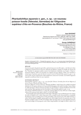 Un Nouveau Poisson Fossile (Teleostei, Gerreidae) De L’Oligocène Supérieur D’Aix-En-Provence (Bouches-Du-Rhône, France)