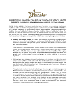 Nexstar Media Charitable Foundation, Wxin-Tv, and Wttv-Tv Donate $10,000 to Food Banks Serving Indianapolis and Central Indiana