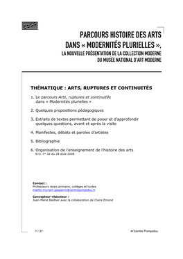 Parcours Histoire Des Arts Dans « Modernités Plurielles », La Nouvelle Présentation De La Collection Moderne Du Musée National D’Art Moderne