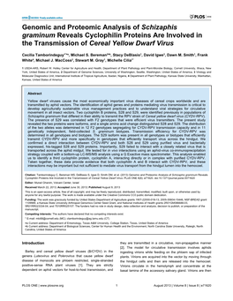 Genomic and Proteomic Analysis of Schizaphis Graminum Reveals Cyclophilin Proteins Are Involved in the Transmission of Cereal Yellow Dwarf Virus