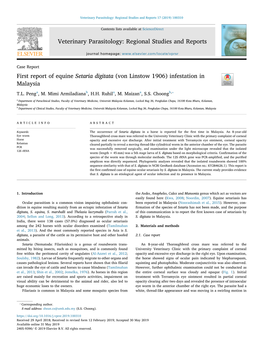 First Report of Equine Setaria Digitata (Von Linstow 1906) Infestation in Malaysia T ⁎ T.L