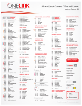 Alineación De Canales / Channel Lineup Septiembre / September 2012