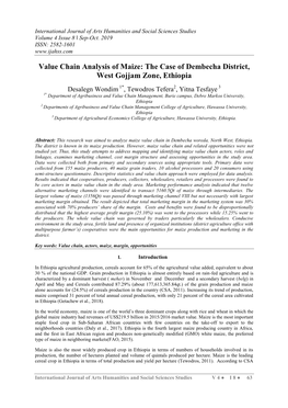 Value Chain Analysis of Maize: the Case of Dembecha District, West Gojjam Zone, Ethiopia