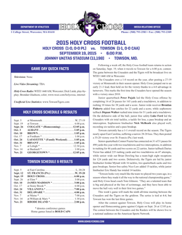 2015 HOLY CROSS FOOTBALL HOLY CROSS (1-0, 0-0 PL) Vs