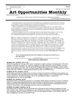 Art Opportunities Monthly Feb 2009