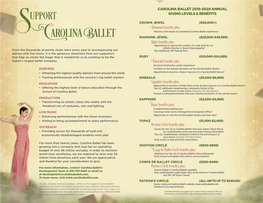 Carolina Ballet 2019-2020 Annual Giving Levels & Benefits Upport Crown Jewel ($50,000+)