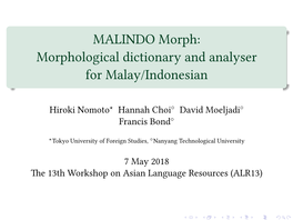 MALINDO Morph: Morphological Dictionary and Analyser for Malay/Indonesian