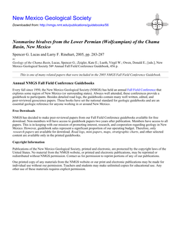 Nonmarine Bivalves from the Lower Permian (Wolfcampian) of the Chama Basin, New Mexico Spencer G