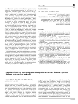 Expression of Cell–Cell Interacting Genes Distinguishes HLXB9/TEL from MLL-Positive Childhood Acute Myeloid Leukemia