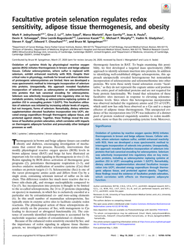 Facultative Protein Selenation Regulates Redox Sensitivity, Adipose Tissue Thermogenesis, and Obesity