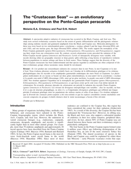 The “Crustacean Seas” — an Evolutionary Perspective on the Ponto–Caspian Peracarids