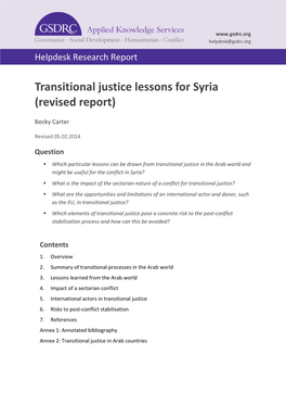 Transitional Justice Lessons for Syria (Revised Report)