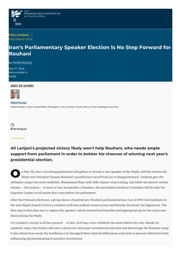 Iran's Parliamentary Speaker Election Is No Step Forward for Rouhani by Mehdi Khalaji