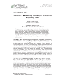 Maranao: a Preliminary Phonological Sketch with Supporting Audio
