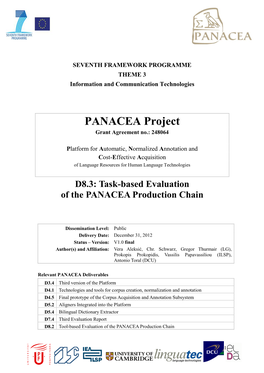 Task-Based Evaluation of the PANACEA Production Chain