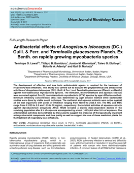 Antibacterial Effects of Anogeissus Leiocarpus (DC.) Guill