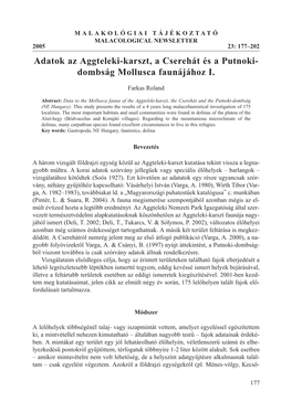 FARKAS, R.: Adatok Az Aggteleki-Karszt, a Cserehát És a Putnoki