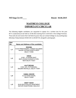 Maitreyi College Important Circular