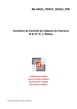 Contrôles Du Cadastre De Charleroi III & IV (Fleurus)