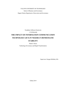 ICT) in NIGERIA’S DEMOCRATIC STABILITY Master’S Thesis Technology Governance and Digital Transformation