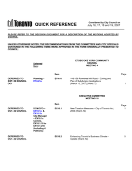 QUICK REFERENCE July 16, 17, 18 and 19, 2007