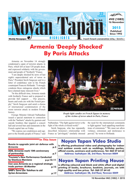 Armenia 'Deeply Shocked' by Paris Attacks