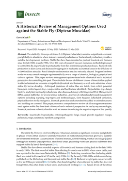 A Historical Review of Management Options Used Against the Stable Fly (Diptera: Muscidae)