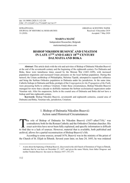 Bishop Nikodim Busović and Uniatism in Late 17Th And