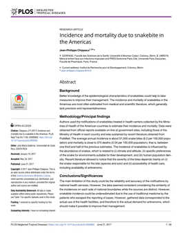 Incidence and Mortality Due to Snakebite in the Americas