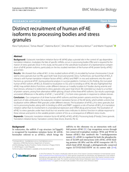 Distinct Recruitment of Human Eif4e Isoforms to Processing Bodies And